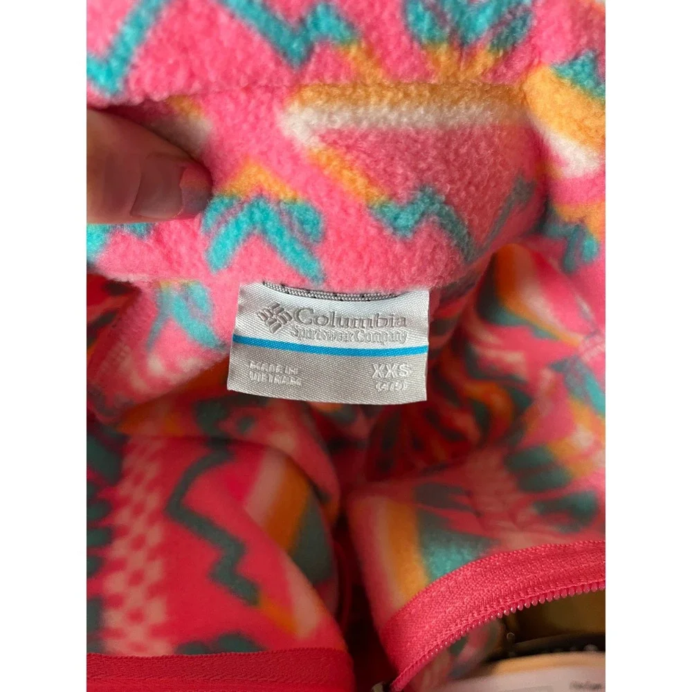 Columbia Girls Pink Aztec Geometric Fleece Jacket Full Zip XXS 4-5 Benton Spring